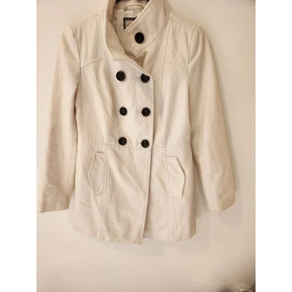 Old Navy Peacoat Women’s Size Extra Small Cream Long Sleeve Hood Lined Pockets - Picture 1 of 9